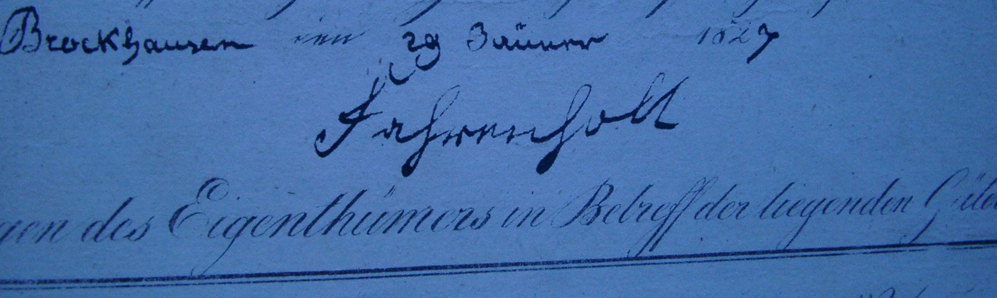 Unterschrift "Fahrenholt" im Stiepeler Urkataster 1823
