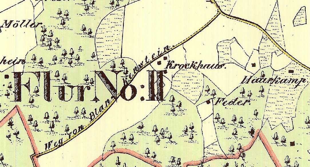 Auf der Preußischen Gemeindekarte von 1824 wird die Straße als „Weg von Blankenstein“ bezeichnet. Herausgeber: Stadt Bochum