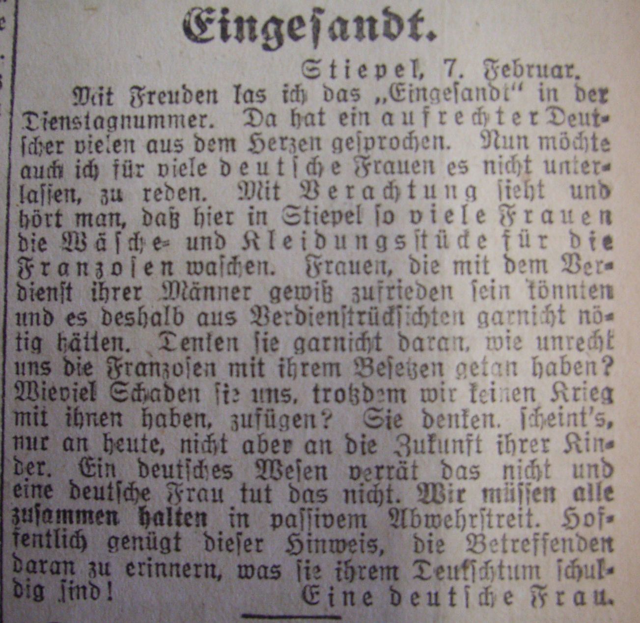 Hattinger Zeitung: "Eingesandt"