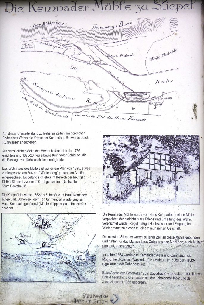 Erste Hinweistafel auf die Kemnader Mühle