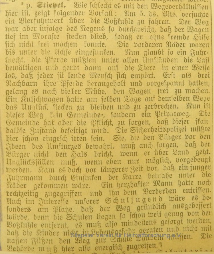 Volksblatt Januar 1906: Bierfuhrwerk an der Voßkuhle