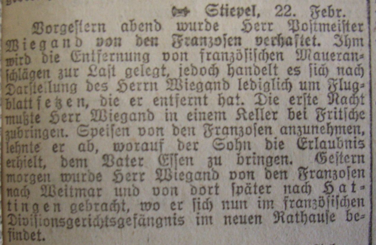 zu 2) Hattinger Zeitung: Postmeister Wiegand